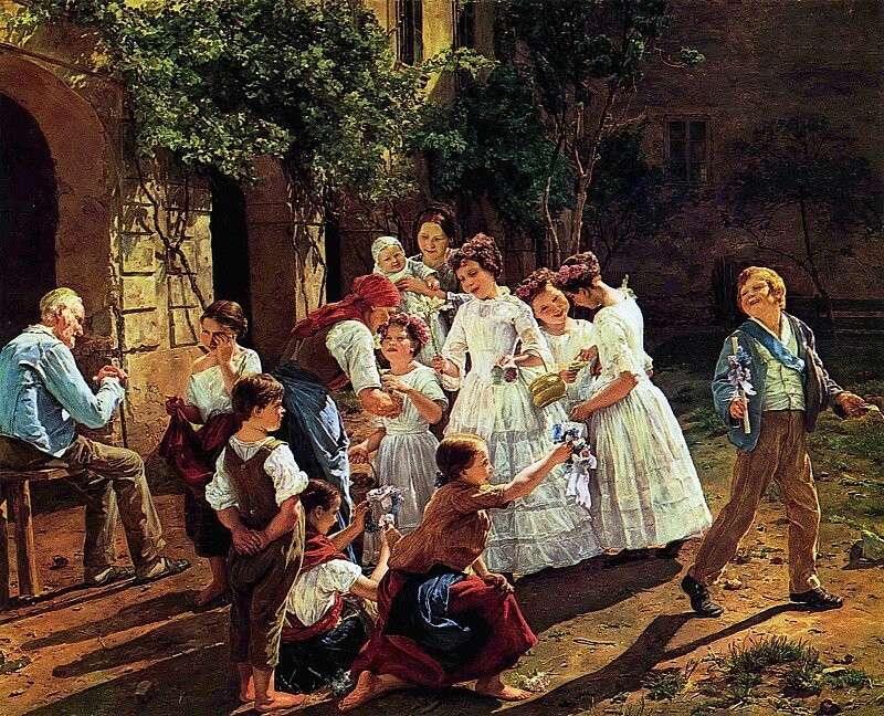 Вальдмюллер Фердинанд Георг (1793-1865). Австрия.. Фердинанд Георг Вальдмюллер. Художник Фердинанд Георг Вальдмюллер. Вальдмюллер Фердинанд Георг Рождественское утро 1844.